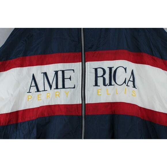 Vintage Perry Ellis America Embroidered Red White Blue Windbreaker Jacket XXL 90 - Picture 3 of 16